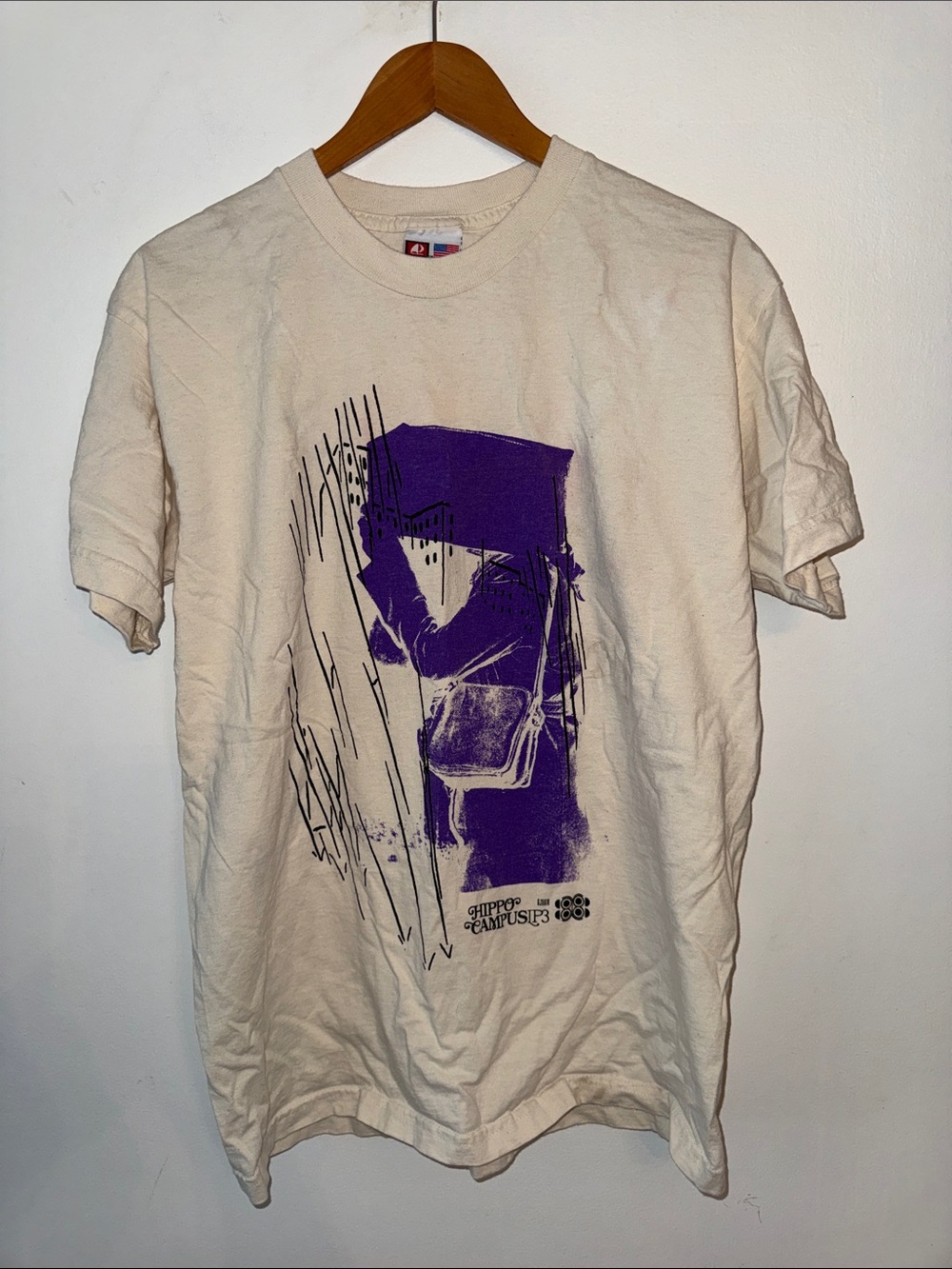 Vintage Hippo Campus LP3 Tour Graphic Band T-Shirt Cream Purple Bayside -L